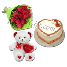 Cake w/ Roses & Teddy Bear with text Be Mine