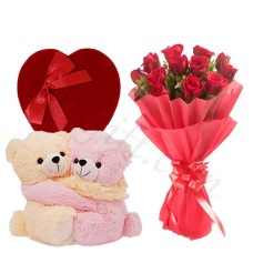 1 Dozen red roses W/ Twin bear & Chocolate