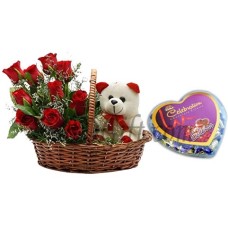 (48) Red Rose W/ Teddy Bear & Chocolate