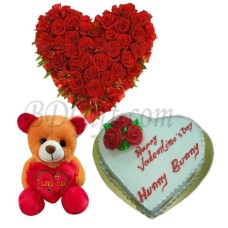 (70) 2.2 pounds Vanilla Cake W/ Heart shaped Roses & Love Bear