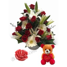 Flower W/ Teddy Bear and Candle
