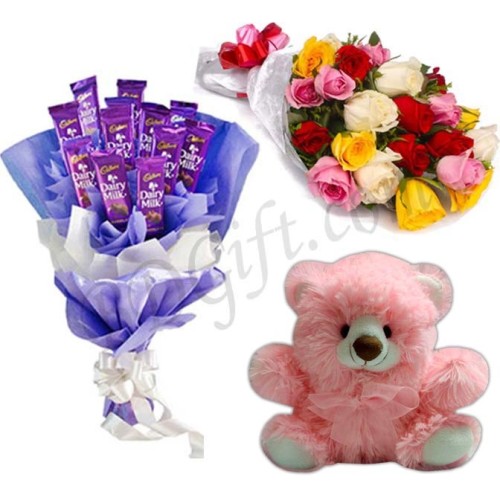 Chocolate bouquet W/ Flower & Teddy bear