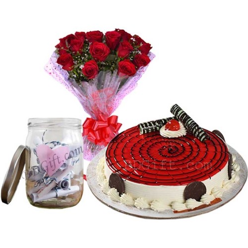 Cake W/ Roses & Message Jar