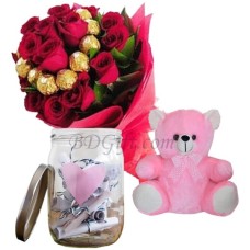 Bouquet W/ Teddy Bear & message jar