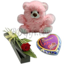(62) 1 Pcs Red Roses W/ Bear & Chocolate
