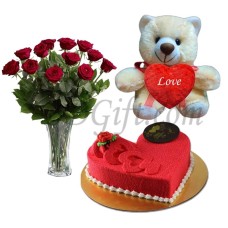 Red roses W/ Cake & Teddy bear