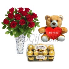 Teddy bear W/ Chocolates & Red roses