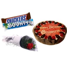 Cake W/ red rose & chocolates