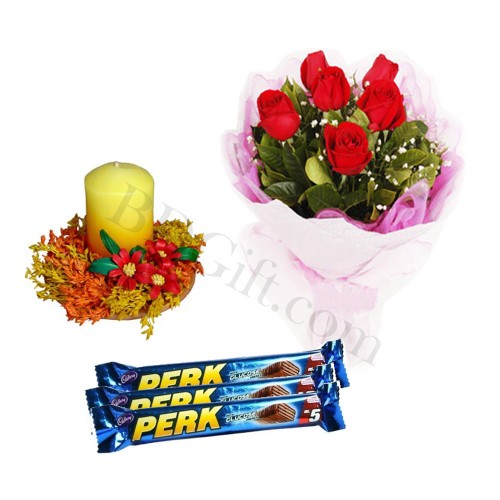 Chocolates W/ red roses & candles