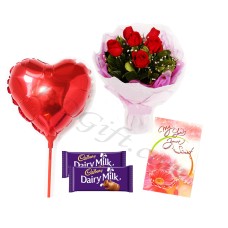 Red roses w/ balloon, card & chocolate