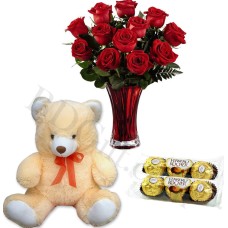 (37) Teddy bear W/ red roses & chocolates