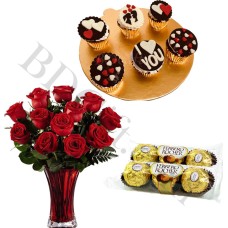 (38) Cupcake W/ red roses & chocolates