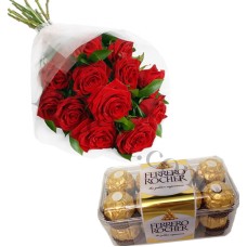 (42) Red roses W/ ferrero rocher chocolates