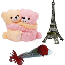 (45) Twin teddy bear W/ red rose & eiffel tower