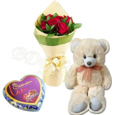 (39) Red roses W/ chocolate and Bear