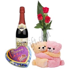 Red Roses W/ Twin bear, Chocolate & Sparkling Juice