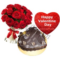 Red Roses W/ Cake & Valentine Heart shaped pillow