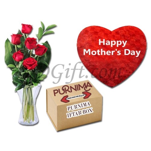 Iftar Box W/ Red Rose & Heart Shape Pillow