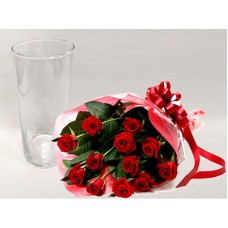 12 Roses & Vase