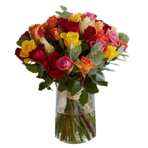 Bouquet of mixed coloured roses