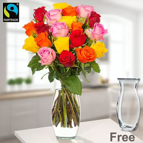 Mixed Fairtrade roses in a bunch of 20 mixed roses