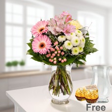 Flower Bouquet Spring Dream with vase & 2 Ferrero Rocher