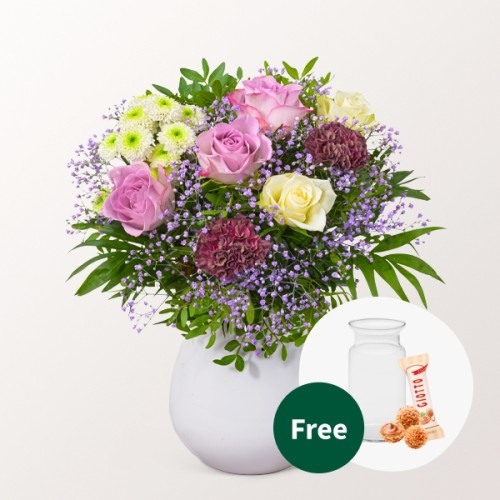 Flower Bouquet BlÃ¼tenkuss with vase & 3 Ferrero Giotto