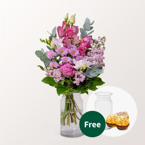 Flower Bouquet LiebesglÃ¼ck with vase & 2 Ferrero Rocher