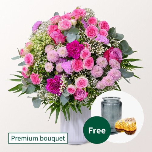 Premium Bouquet BlÃ¼tenliebe with Premium Vase & 2 Ferrero Rocher