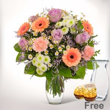 Flower Bouquet Spring Beauty with Vase & 2 Ferrero Rocher