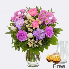 Flower Bouquet Feeling of Happiness with vase & 2 Ferrero Rocher