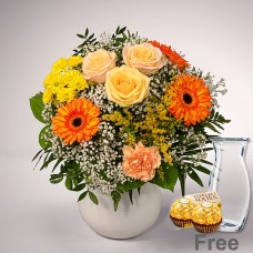 Flower Bouquet Spring Shine with Vase & 2 Ferrero Rocher