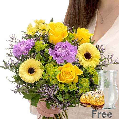 Flower Bouquet Spring Magic with vase & 2 Ferrero Rocher