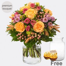 Premium Bouquet Spring Child with premium vase & 2 Ferrero Rocher