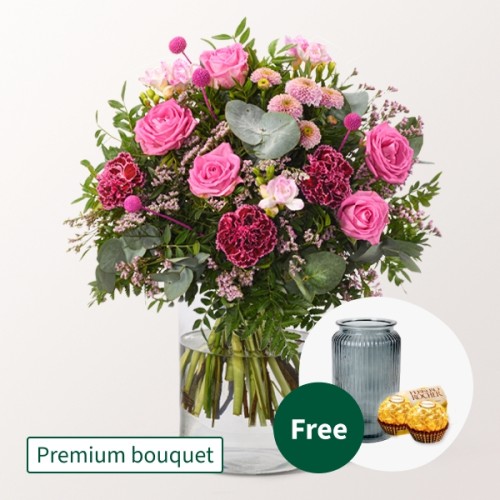 Premium Bouquet Nur fÃ¼r Dich with Premium Vase & 2 Ferrero Rocher
