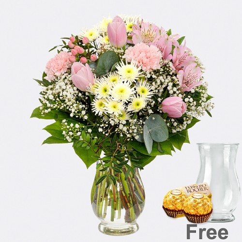 Flower Bouquet Love Letters with vase & 2 Ferrero Rocher