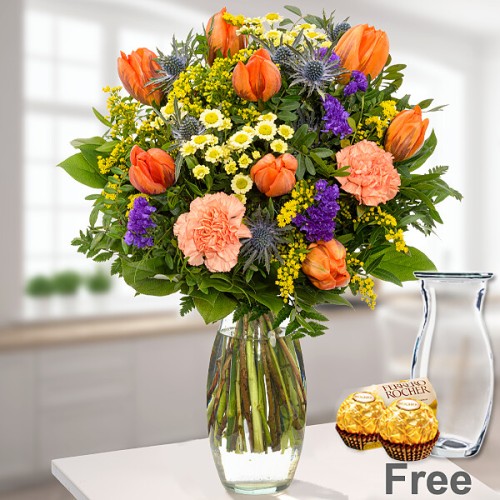 Flower Bouquet Spring Awakening with Vase & 2 Ferrero Rocher