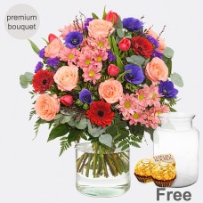 Premium Bouquet Poesie with premium vase & 2 Ferrero Rocher