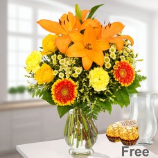 Flower Bouquet Spring Beauty with vase & 2 Ferrero Rocher