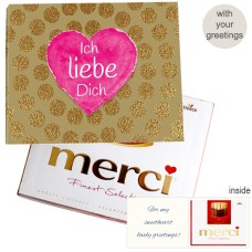 Personal greeting card with Merci: Ich liebe Dich (250 g)