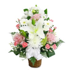 Offering arrangement deluxe stole white & pink