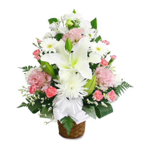 Offering arrangement deluxe stole white & pink