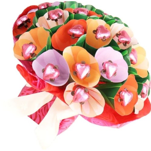 FOUR DOZEN PINK HEART SURPRISE CHOCOLATE BOUQUET