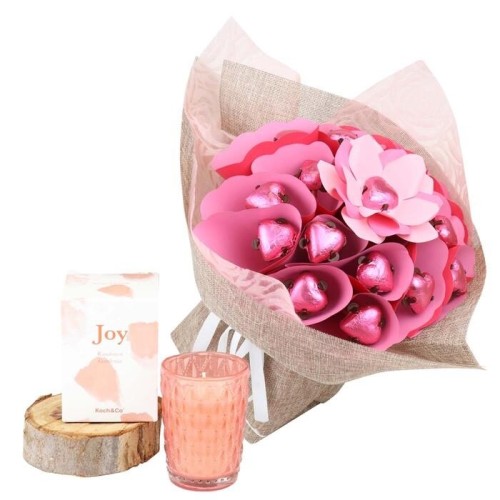 Candle and Magical Blush Rose Bouquet