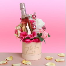 Personalised Happy Birthday Pink Prosecco, Yankee Candle and Lindor Hat Box Bouquet