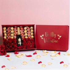 Be My Valentine Luxury Prosecco Hamper with Red Roses and Chocolates
