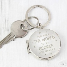 Personalised You Mean The World To Me Round Photo keyring