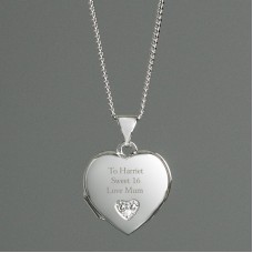 Personalised Sterling Silver and Cubic Zirconia Heart Locket Necklace