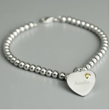Personalised Sterling Silver and 9ct Gold Heart Bracelet
