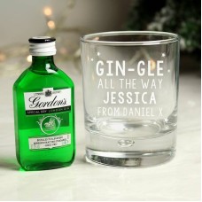 Personalised Gingle Bells Bubble Glass & Gin Minature Set